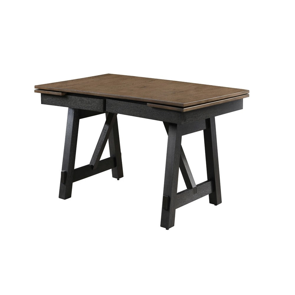 Riby Dining Table | 66-94" Top with 2 Leaves | Brown | Charcoal Black Wood