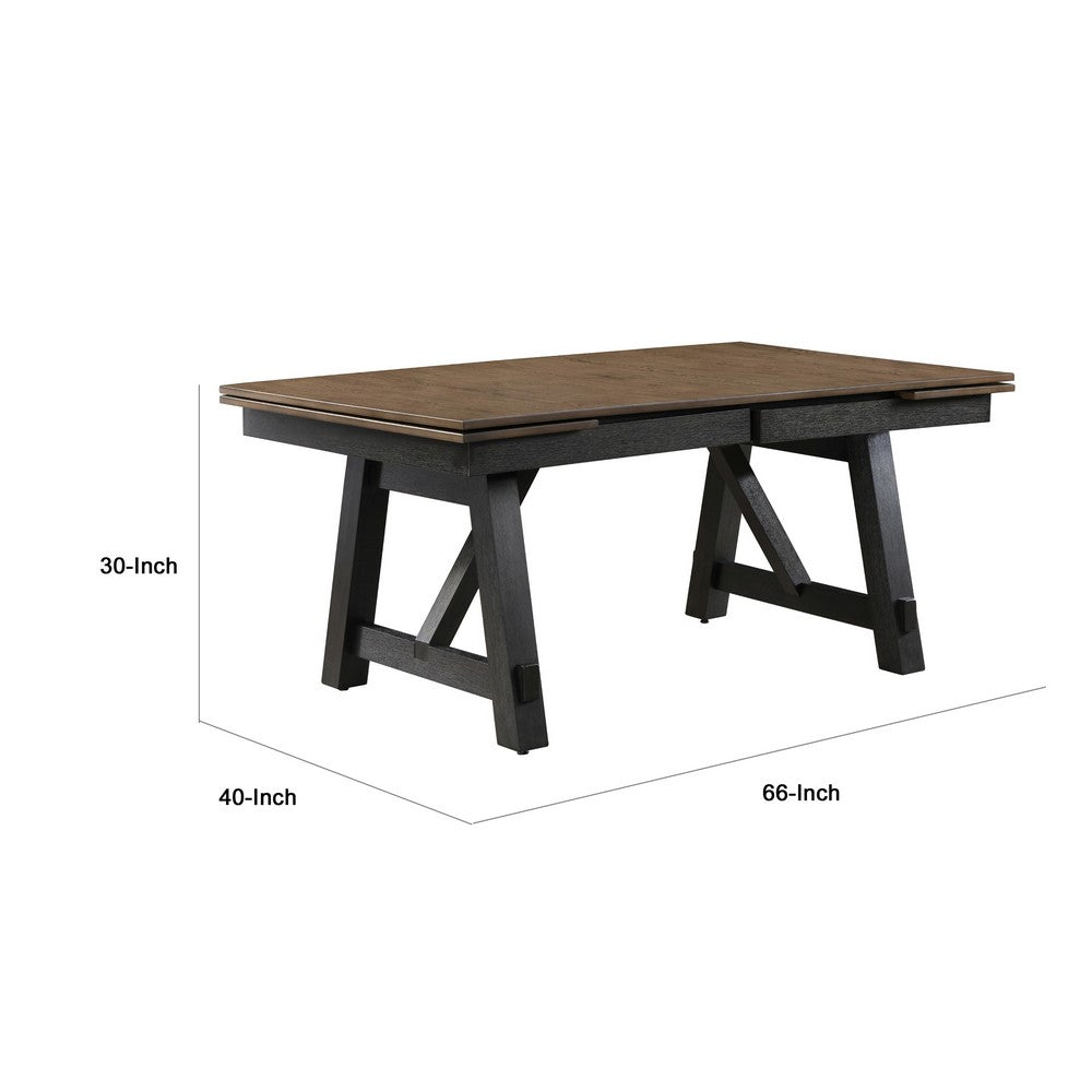 Riby Dining Table | 66-94" Top with 2 Leaves | Brown | Charcoal Black Wood