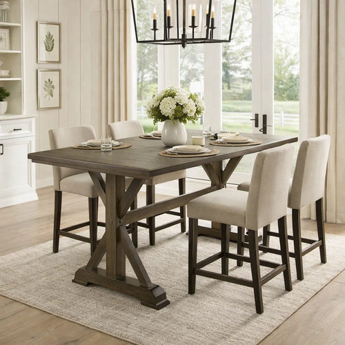 Omal Counter Height Dining Table | Khaki Brown 71" Top | Trestle Base