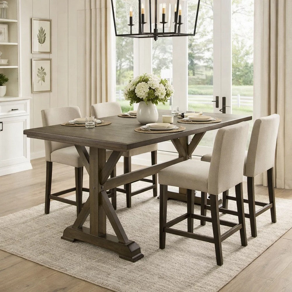 Omal Counter Height Dining Table | Khaki Brown 71" Top | Trestle Base