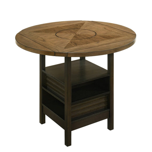 Kimberly Counter Height Table w Lazy Susan | 5 Shelves | Black | Baked Brown