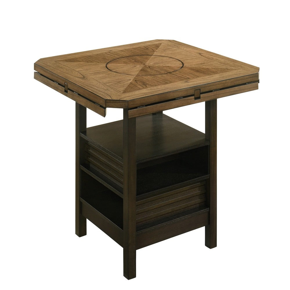 Kimberly Counter Height Table w Lazy Susan | 5 Shelves | Black | Baked Brown