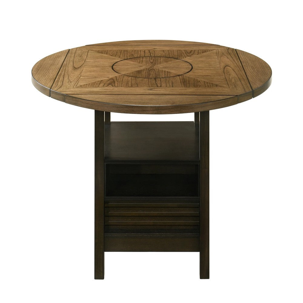 Kimberly Counter Height Table w Lazy Susan | 5 Shelves | Black | Baked Brown