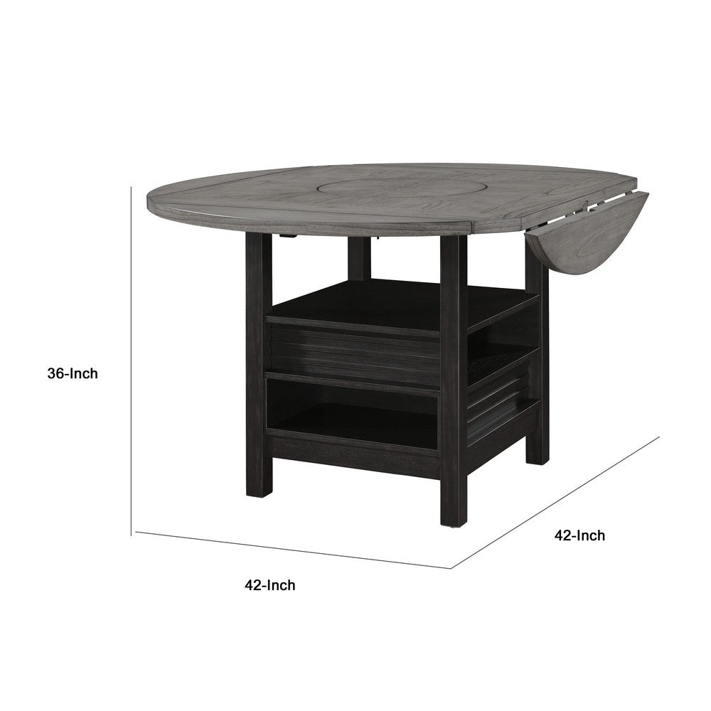 Kilu Counter Height Round Table | 42-60" Extendable | Black | Light Gray