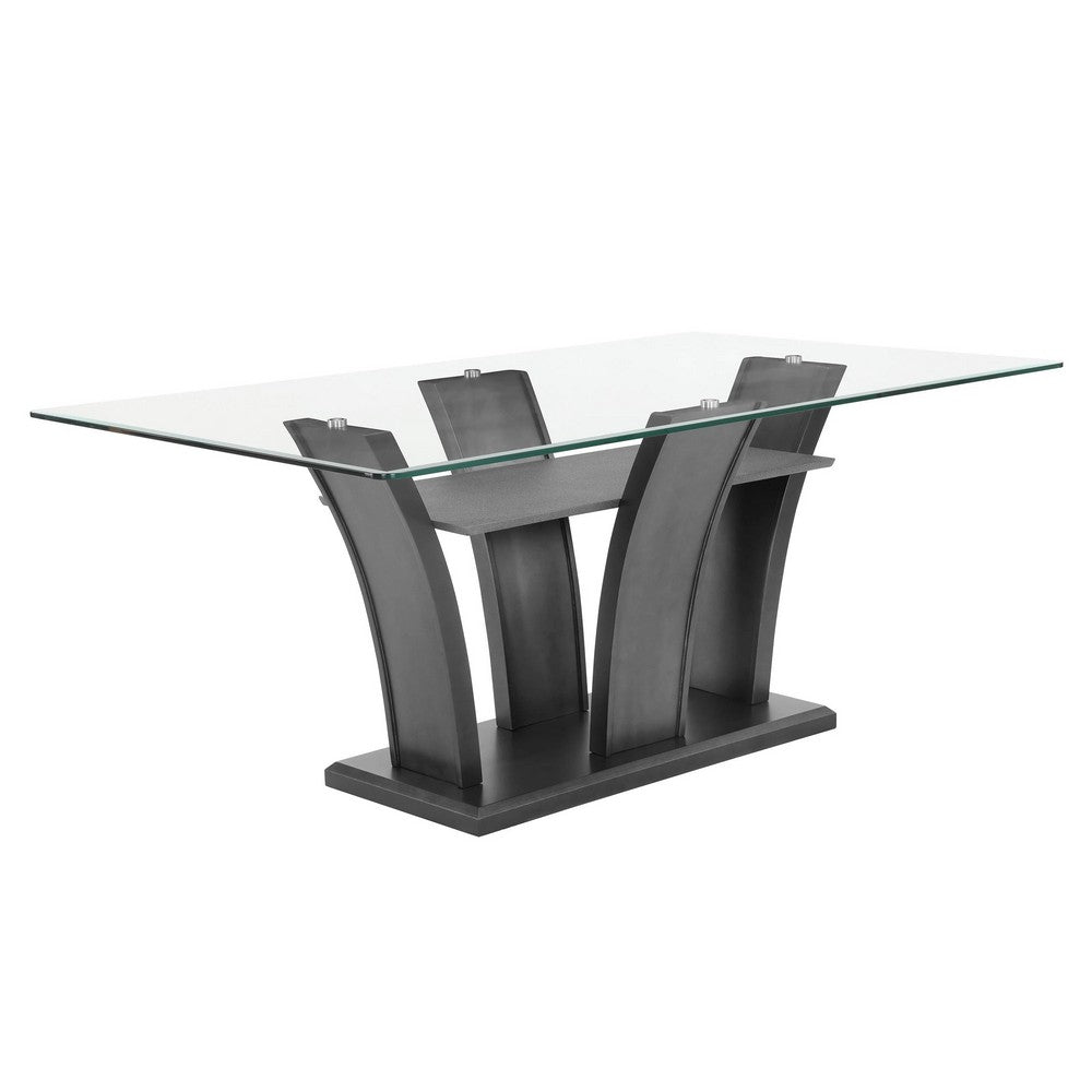 Brandon Dining Table | 72" Glass Top | Dark Gray Glitter Pedestal