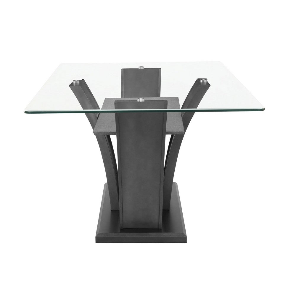 Brandon Dining Table | 72" Glass Top | Dark Gray Glitter Pedestal