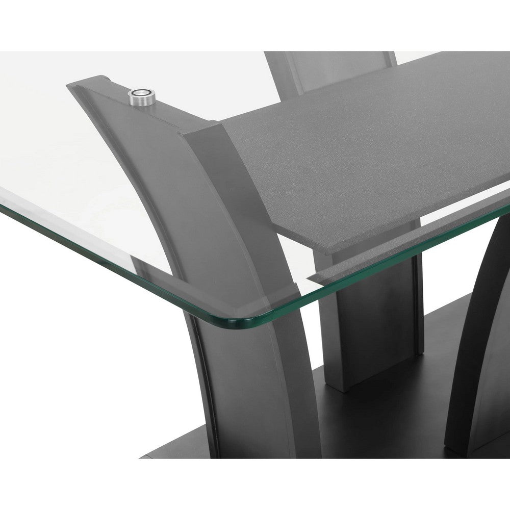 Brandon Dining Table | 72" Glass Top | Dark Gray Glitter Pedestal