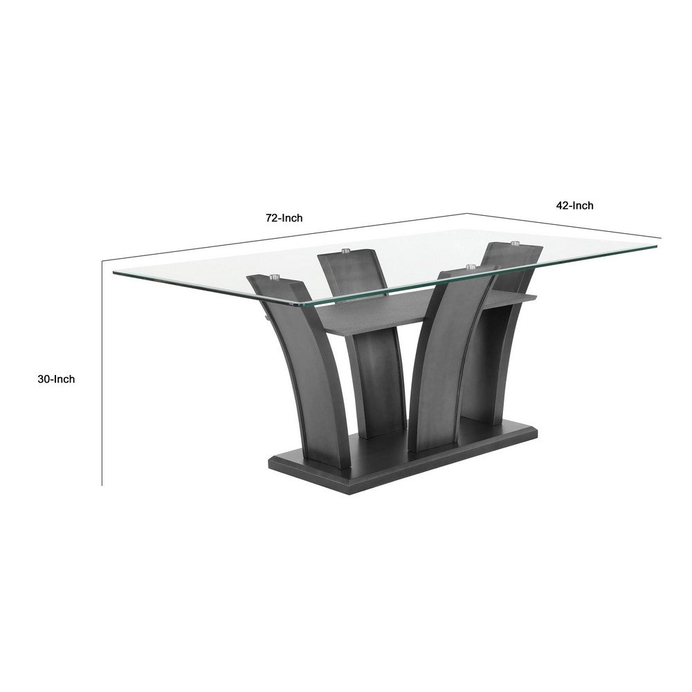 Brandon Dining Table | 72" Glass Top | Dark Gray Glitter Pedestal