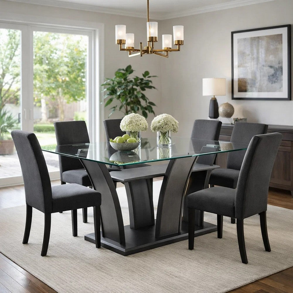Brandon Dining Table | 72" Glass Top | Dark Gray Glitter Pedestal