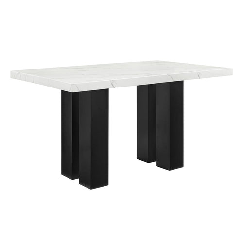 Riac Dining Table | 68" | White Faux Marble Top | Black Panel Legs