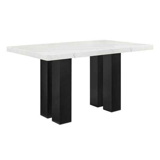 Riac Dining Table | 68" | White Faux Marble Top | Black Panel Legs