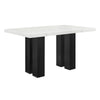 Riac Dining Table | 68" | White Faux Marble Top | Black Panel Legs