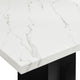 Riac Dining Table | 68" | White Faux Marble Top | Black Panel Legs