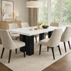 Riac Dining Table | 68" | White Faux Marble Top | Black Panel Legs