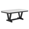 Vinz Dining Table | 72" White Faux Marble Top | Black Trestle Base