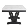 Vinz Dining Table | 72" White Faux Marble Top | Black Trestle Base