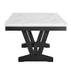 Vinz Dining Table | 72" White Faux Marble Top | Black Trestle Base