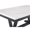 Vinz Dining Table | 72" White Faux Marble Top | Black Trestle Base