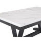 Vinz Dining Table | 72" White Faux Marble Top | Black Trestle Base