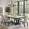 Vinz Dining Table | 72" White Faux Marble Top | Black Trestle Base