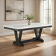 Vinz Dining Table | 72" White Faux Marble Top | Black Trestle Base