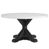 Vinz Dining Table | 54" Round White Faux Marble Top | Black Trestle Base