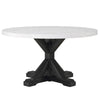 Vinz Dining Table | 54" Round White Faux Marble Top | Black Trestle Base