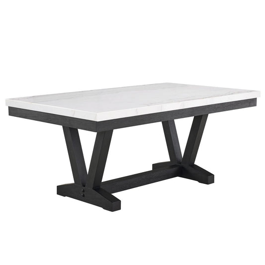 Viem Dining Table | 72" Rectangular White Marble Top | Black Open Base
