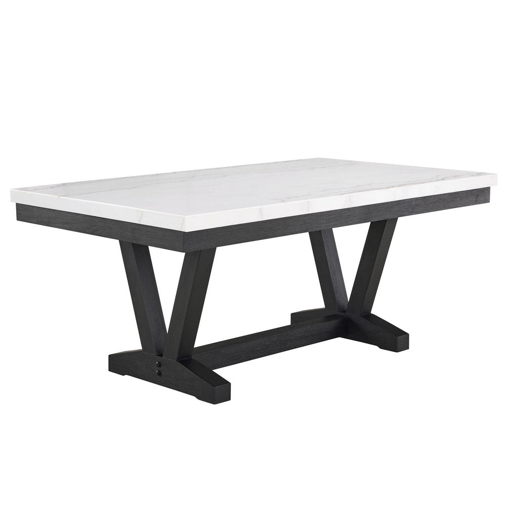 Viem Dining Table | 72" Rectangular White Marble Top | Black Open Base