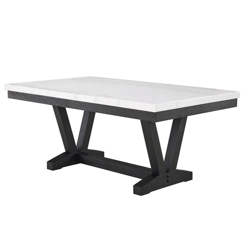 Viem Dining Table | 72" Rectangular White Marble Top | Black Open Base