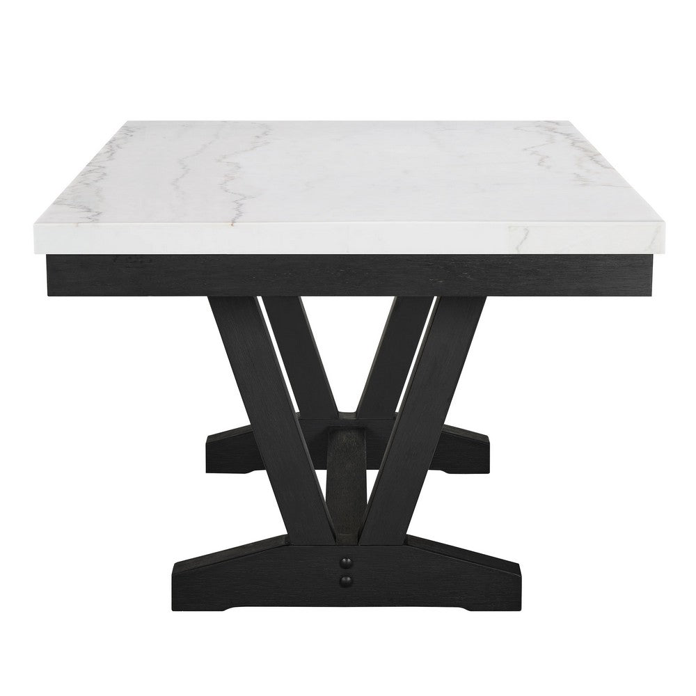 Viem Dining Table | 72" Rectangular White Marble Top | Black Open Base