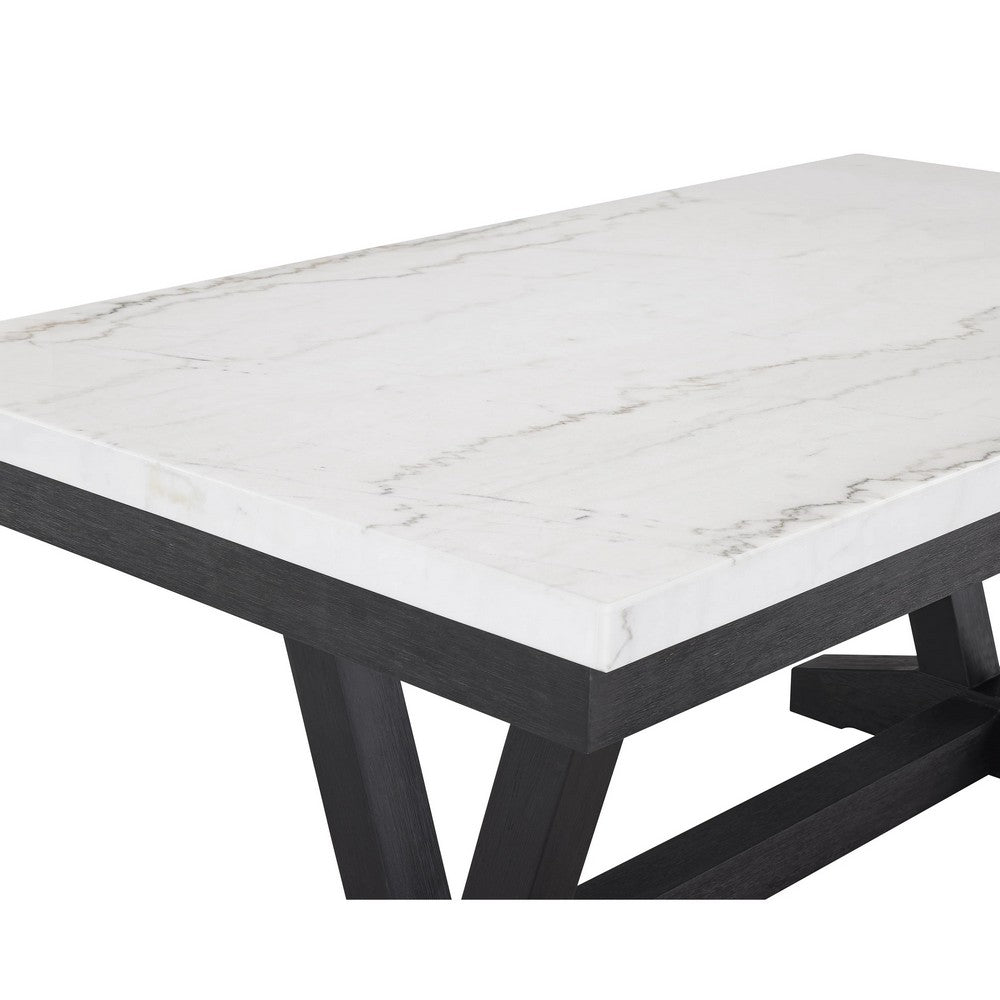 Viem Dining Table | 72" Rectangular White Marble Top | Black Open Base