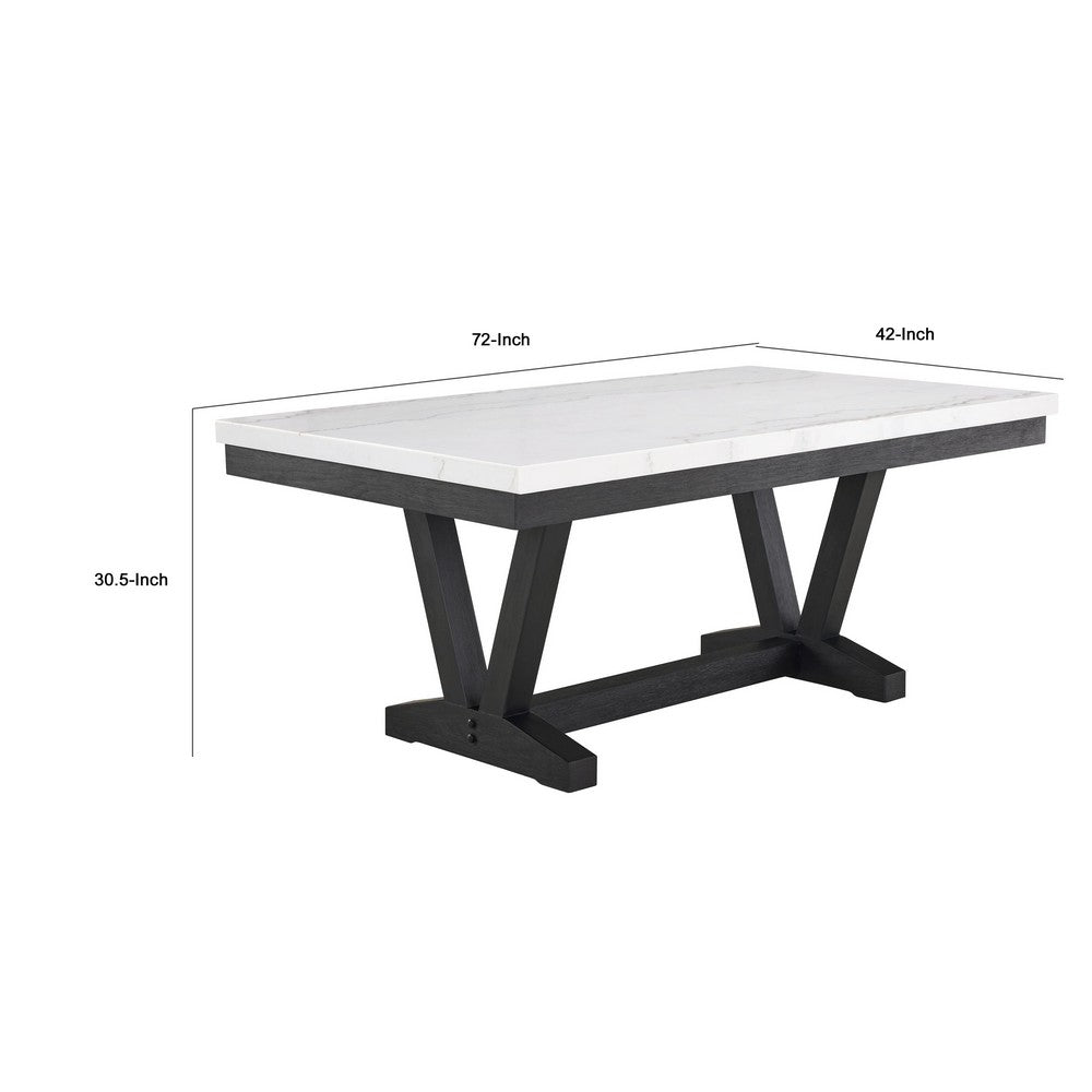 Viem Dining Table | 72" Rectangular White Marble Top | Black Open Base