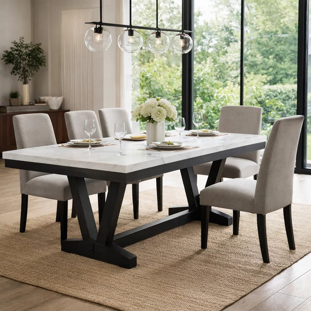 Viem Dining Table | 72" Rectangular White Marble Top | Black Open Base