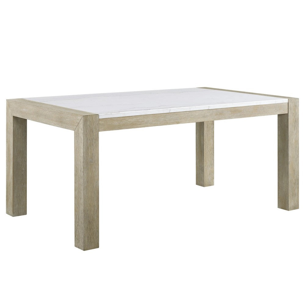 Koji Dining Table | 66" White Marble Top | Light Brown Wood Legs