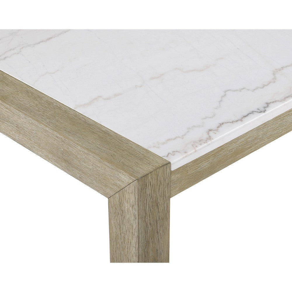 Koji Dining Table | 66" White Marble Top | Light Brown Wood Legs