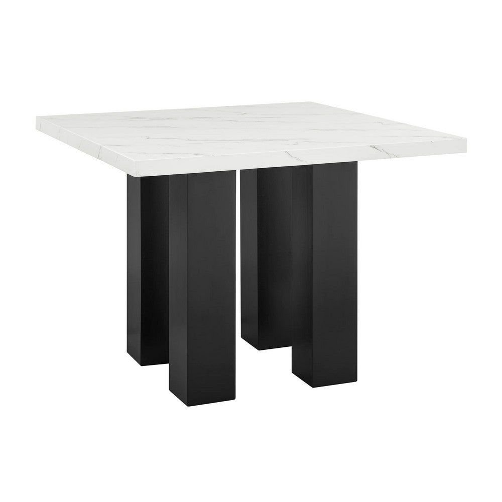 Riac Counter Height Table | 48" | White Faux Marble Top | Black Legs