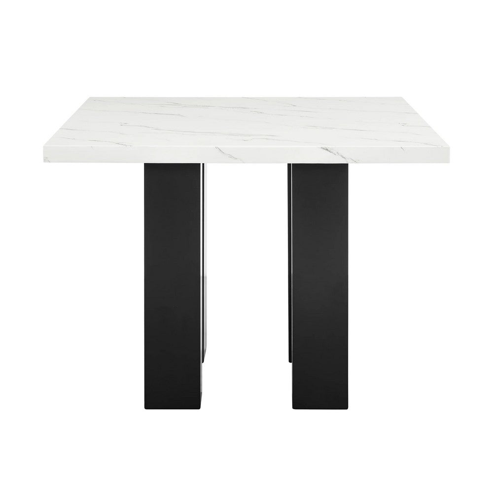 Riac Counter Height Table | 48" | White Faux Marble Top | Black Legs