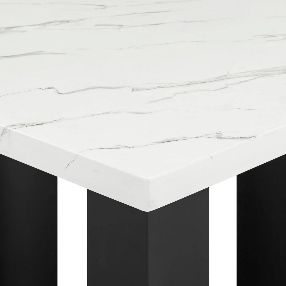 Riac Counter Height Table | 48" | White Faux Marble Top | Black Legs