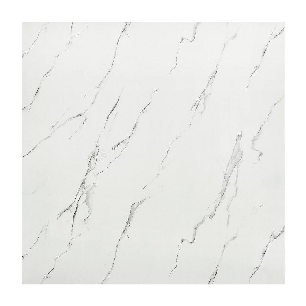 Riac Counter Height Table | 48" | White Faux Marble Top | Black Legs