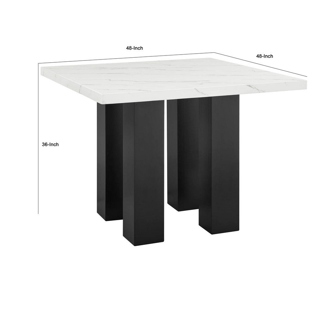 Riac Counter Height Table | 48" | White Faux Marble Top | Black Legs