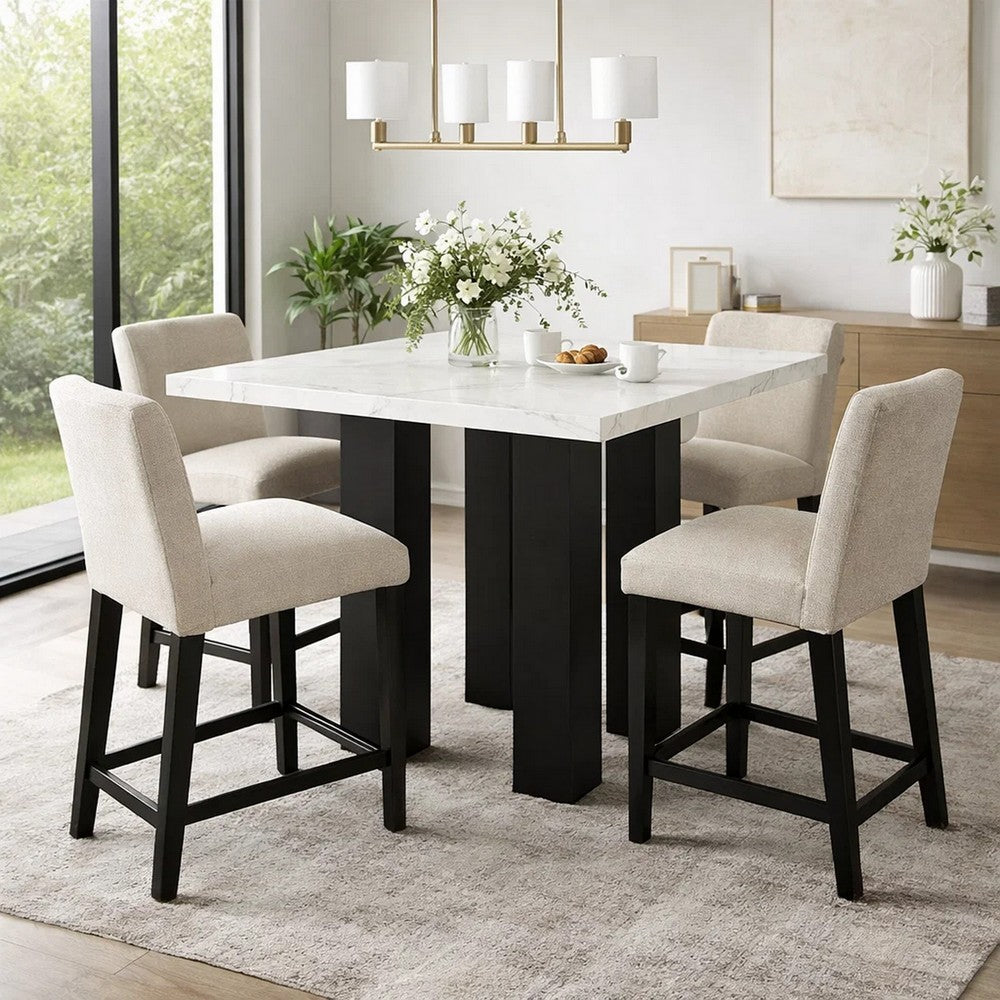 Riac Counter Height Table | 48" | White Faux Marble Top | Black Legs
