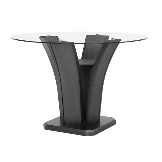 Brandon Counter Height Table | 54" Glass Top | Glam Dark Gray Pedestal