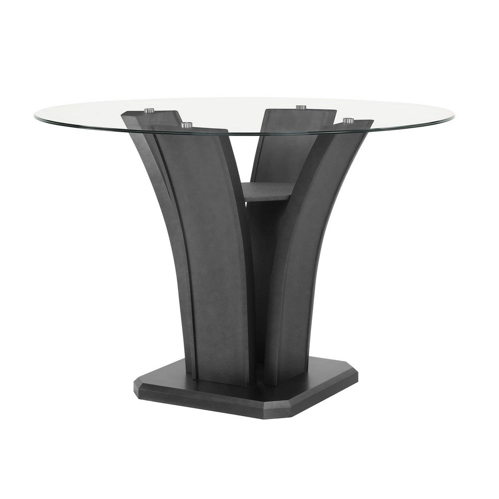 Brandon Counter Height Table | 54" Glass Top | Glam Dark Gray Pedestal