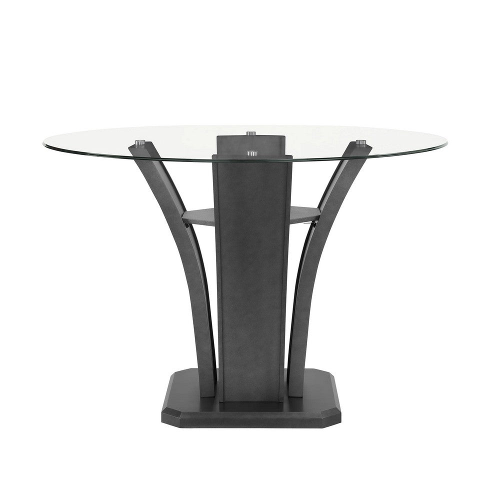 Brandon Counter Height Table | 54" Glass Top | Glam Dark Gray Pedestal