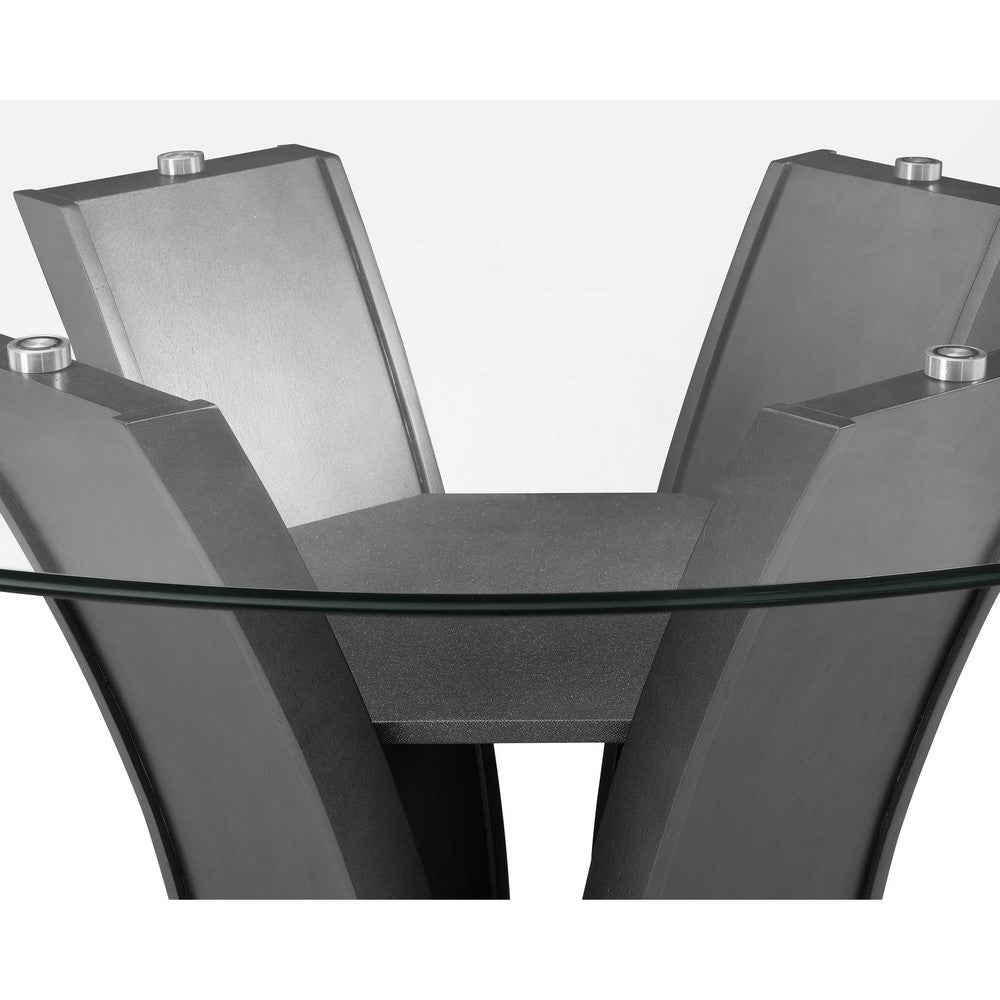 Brandon Counter Height Table | 54" Glass Top | Glam Dark Gray Pedestal