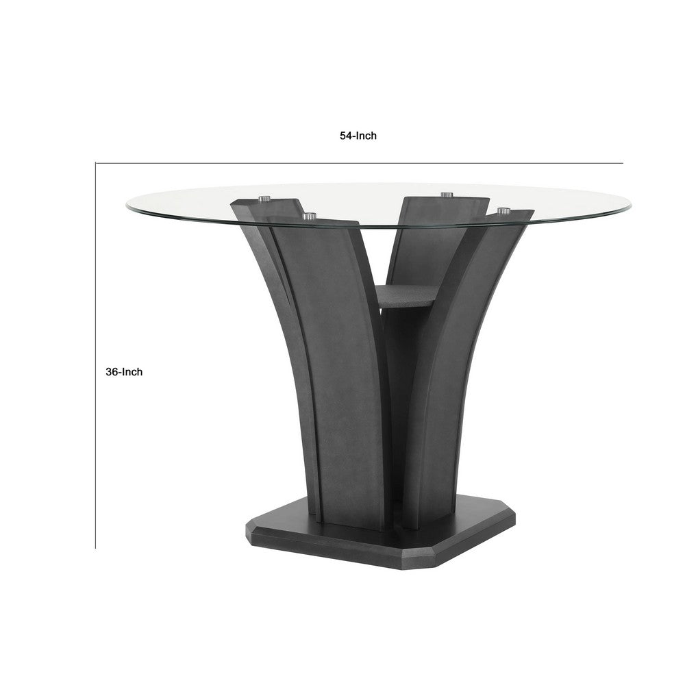 Brandon Counter Height Table | 54" Glass Top | Glam Dark Gray Pedestal
