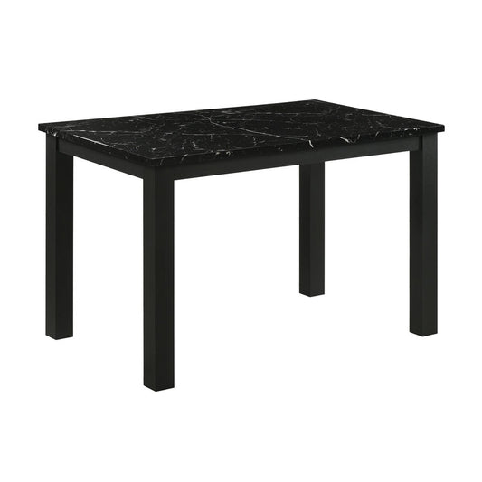 Syon Dining Table | 47" Black Faux Marble Top | Black Wood Legs