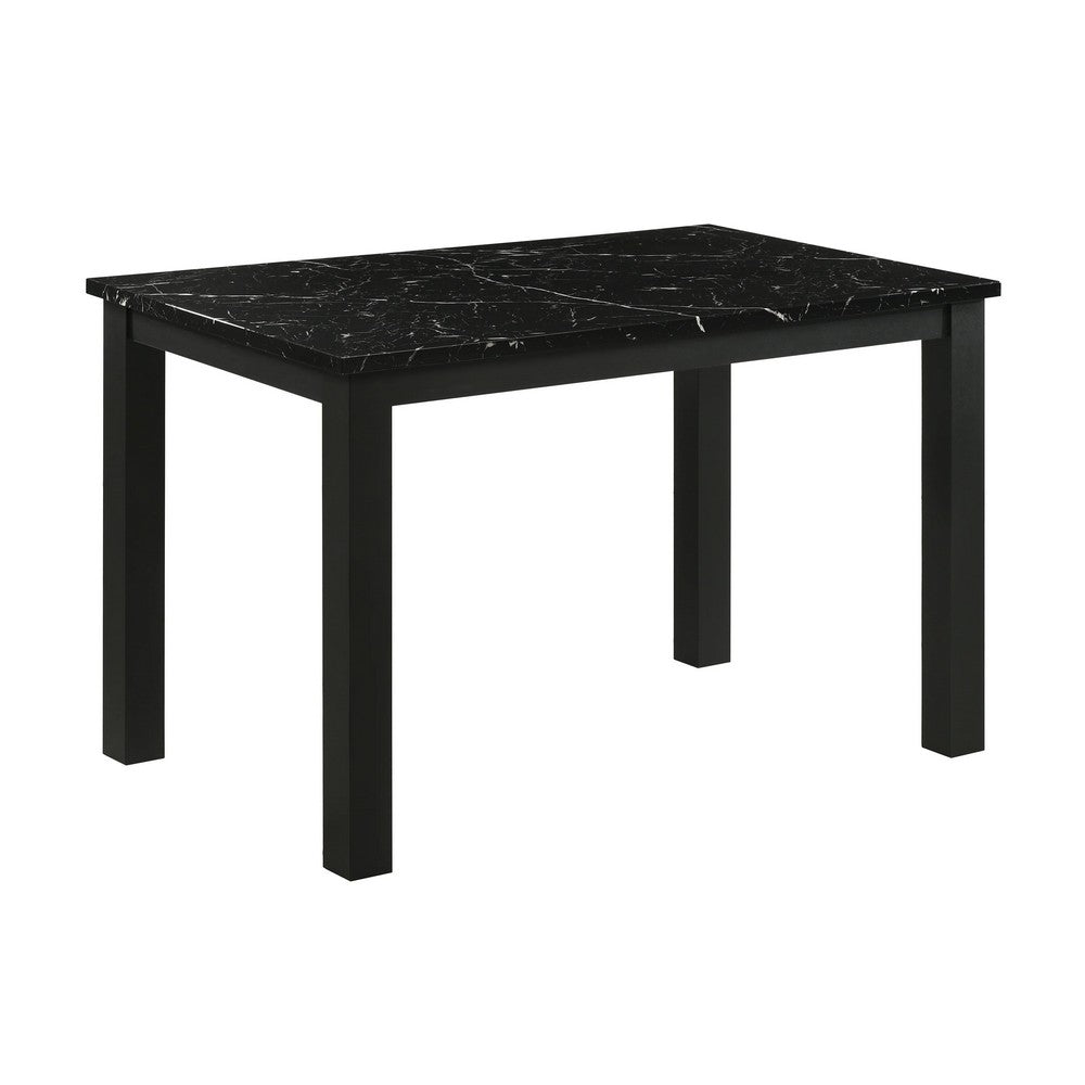 Syon Dining Table | 47" Black Faux Marble Top | Black Wood Legs