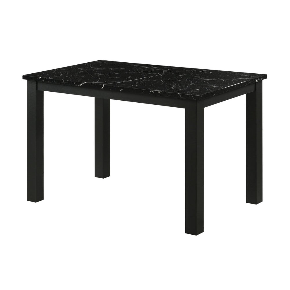 Syon Dining Table | 47" Black Faux Marble Top | Black Wood Legs